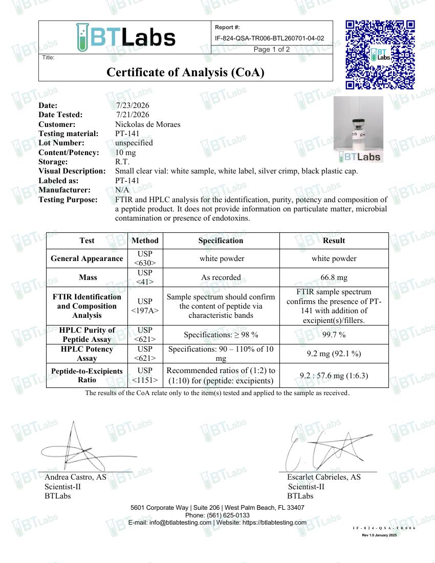 Certificate of Analysis -PT141 preview